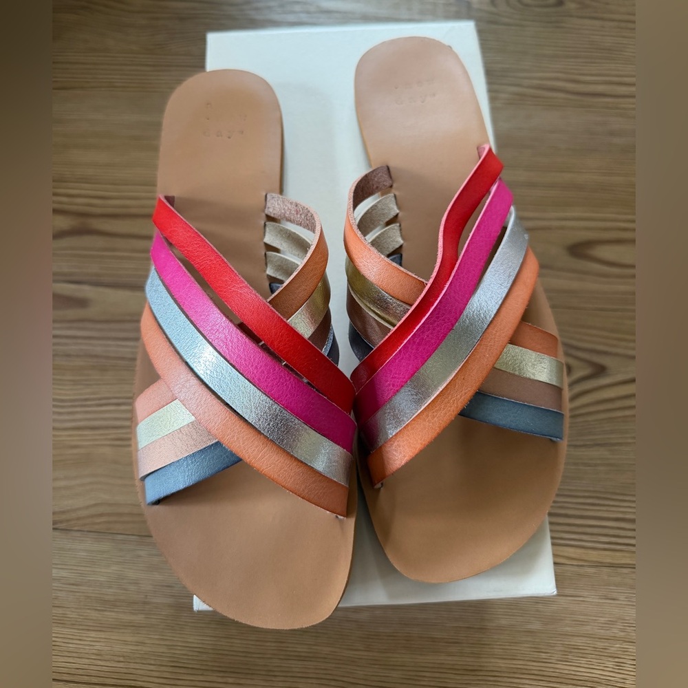 Tan and multi sandals